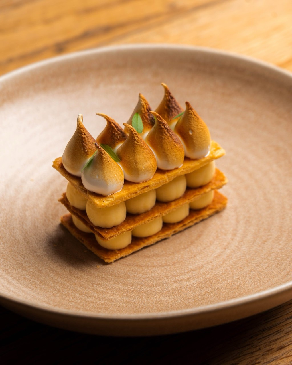 A freshly plated seasonal à la carte dish from Sam Clover's kitchen at The Peacock Inn